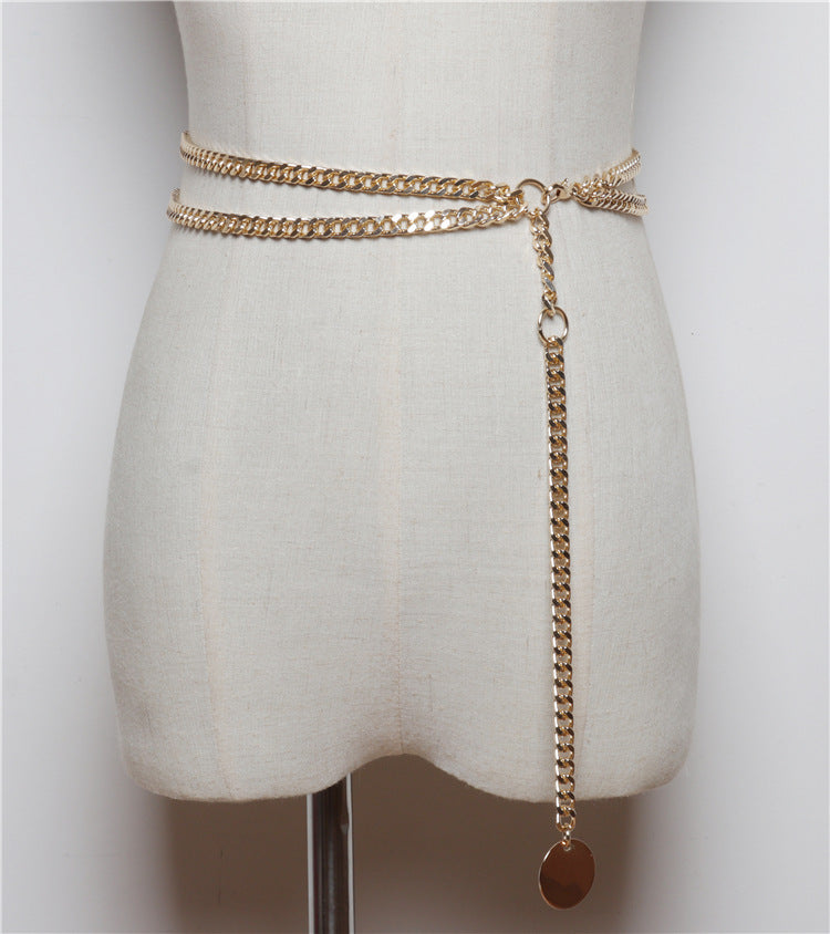 Women's Dress with Thin Belt & Chain Detail