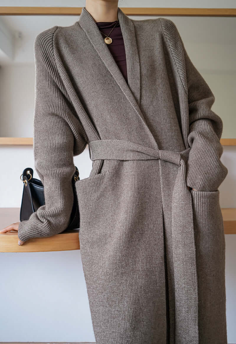 Thicken Bathrobe Belt Alpaca Wool Loose Big Sweater Knitted Cardigan Mid-length Coat Women