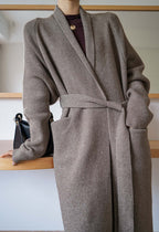 Thicken Bathrobe Belt Alpaca Wool Loose Big Sweater Knitted Cardigan Mid-length Coat Women