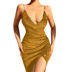 Women's Spaghetti Strap Bodycon V-Neck Dress