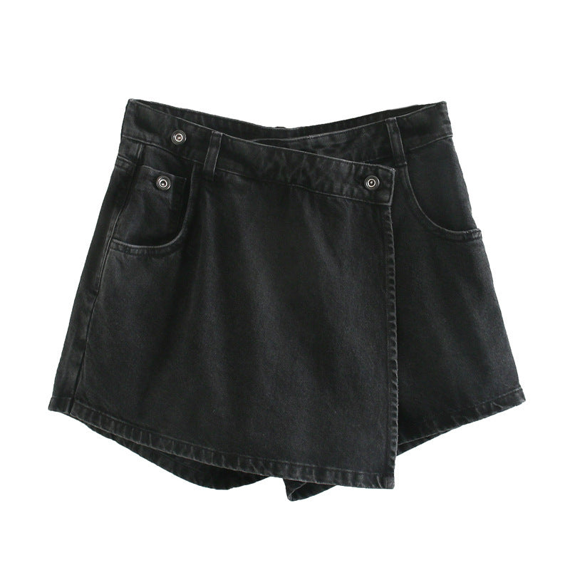 High Waist Irregular Denim Skirt Pants