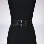 Women's Black Leather Waist Belt – 3-Layer Rivet Body Harness