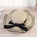 Women's Summer Straw Sun Hat – Foldable Fashion Bow Beach & Travel Cap