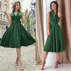 Women's Casual Sleeveless Belted Midi Dress