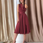 Women's Casual Sleeveless Belted Midi Dress