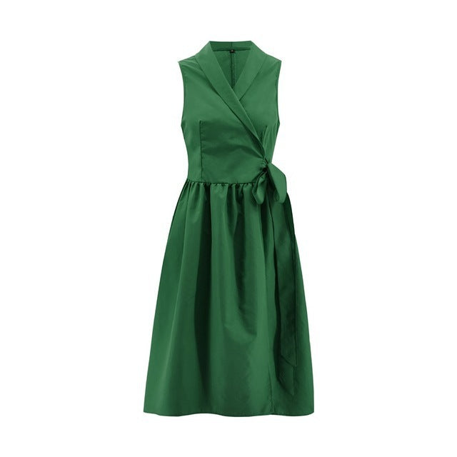Women's Casual Sleeveless Belted Midi Dress