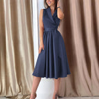 Women's Casual Sleeveless Belted Midi Dress