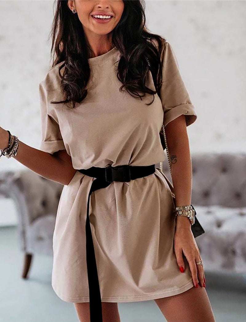 Women's Fashion Loose Belt – Short Sleeve Dress/Shirt