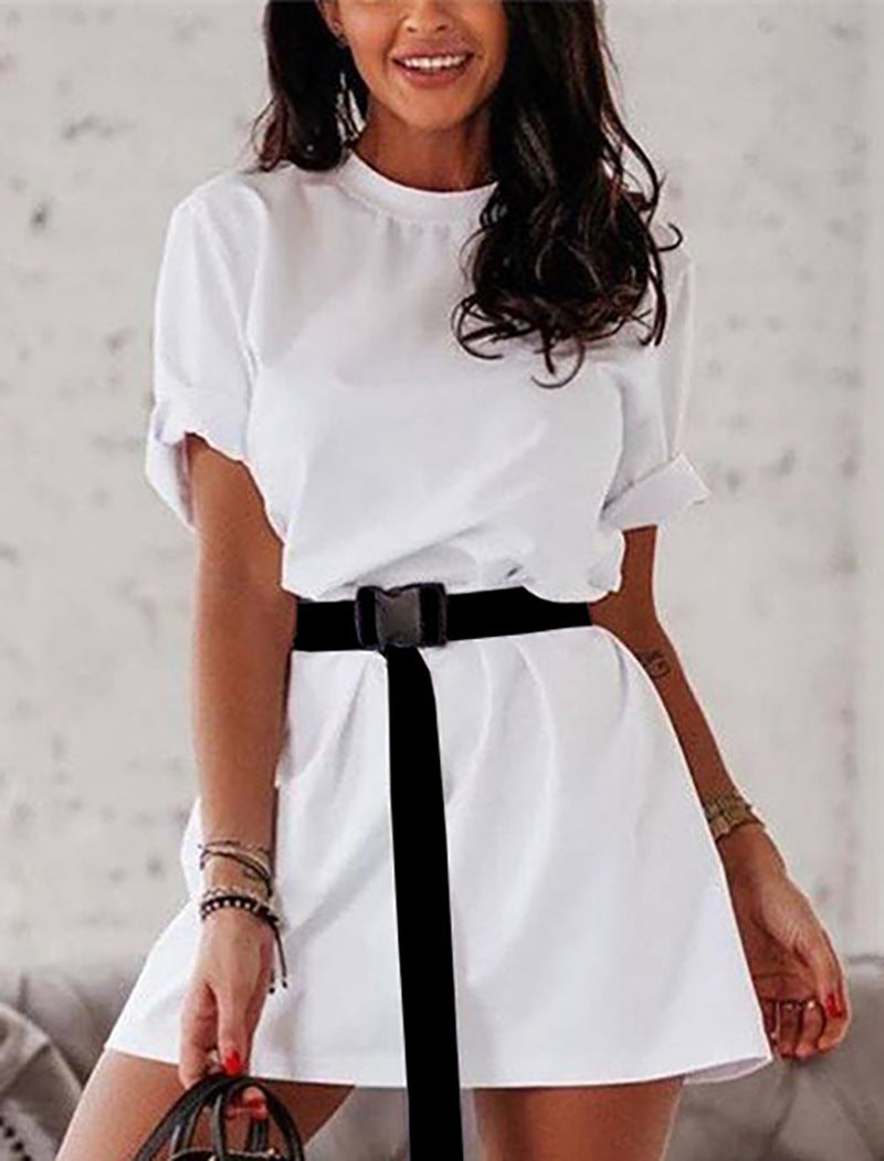 Women's Fashion Loose Belt – Short Sleeve Dress/Shirt