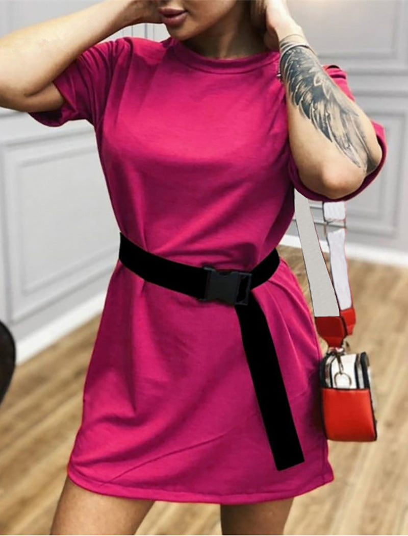 Women's Fashion Loose Belt – Short Sleeve Dress/Shirt