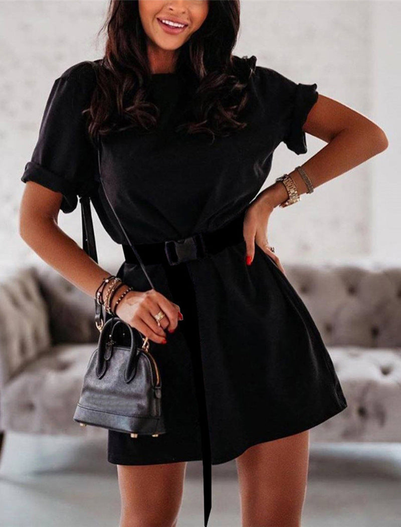 Women's Fashion Loose Belt – Short Sleeve Dress/Shirt