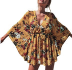 Boho Flower Batwing Sleeve Dress