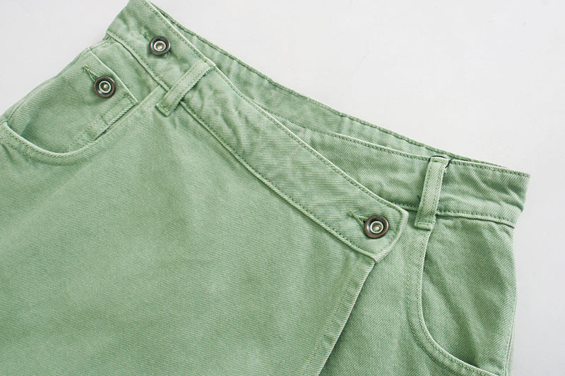 High Waist Irregular Denim Skirt Pants