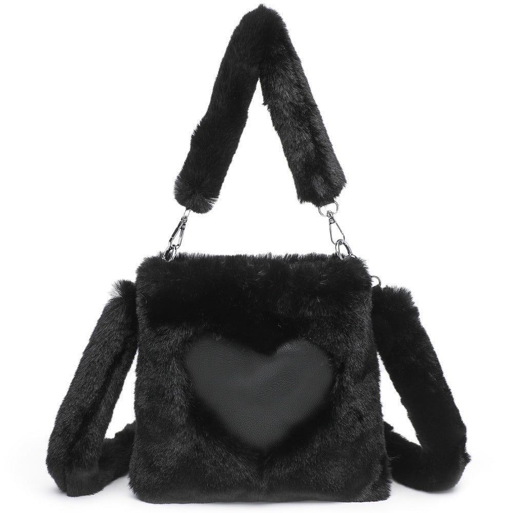 Women's Fluffy Plush Shoulder Tote – Autumn/Winter Handbag