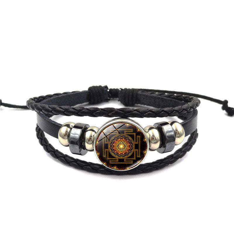 Sacred Geometry Sri Yantra Leather Bracelets Unisex