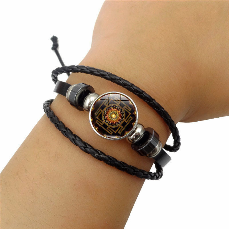 Sacred Geometry Sri Yantra Leather Bracelets Unisex