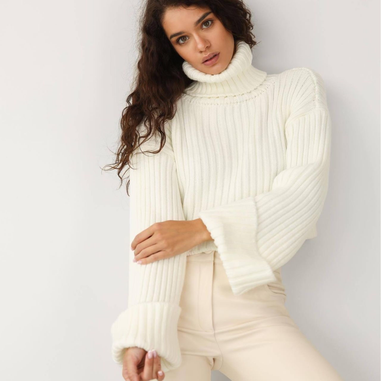Striped Short Turtleneck Sweater