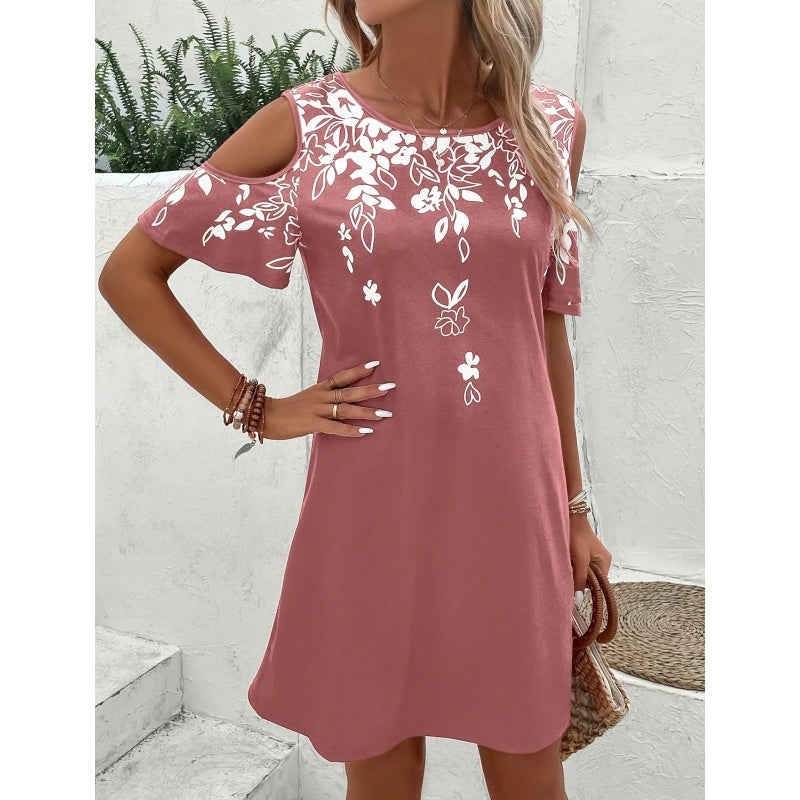 Boho Floral Cold Shoulder Mini Dress