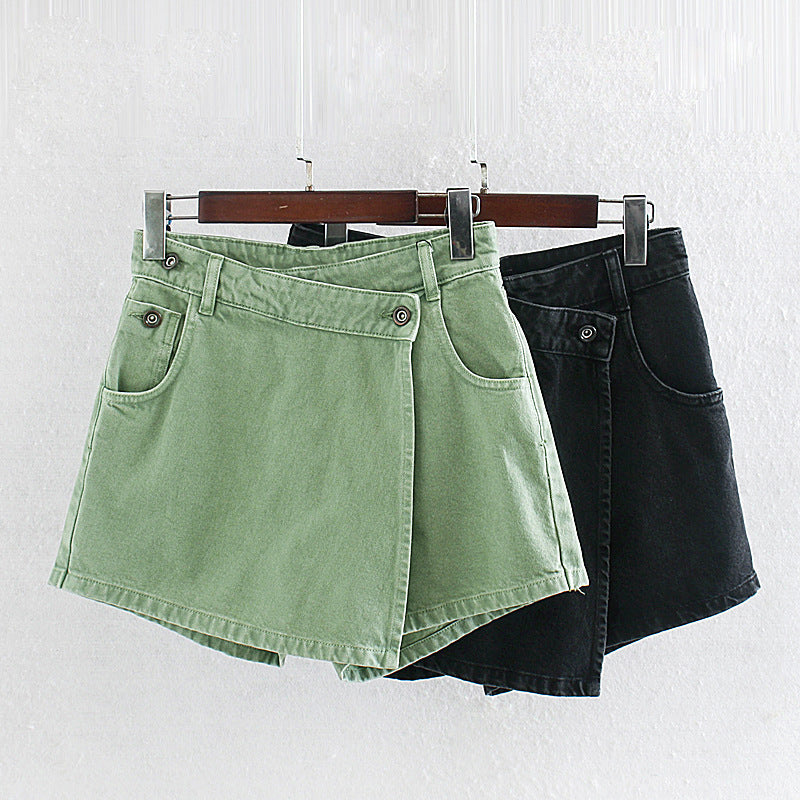 High Waist Irregular Denim Skirt Pants
