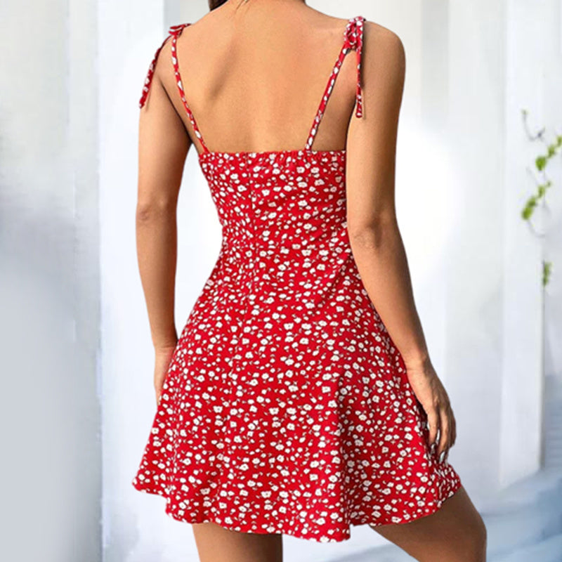 Women's Floral Spaghetti Strap Boho Mini Dress
