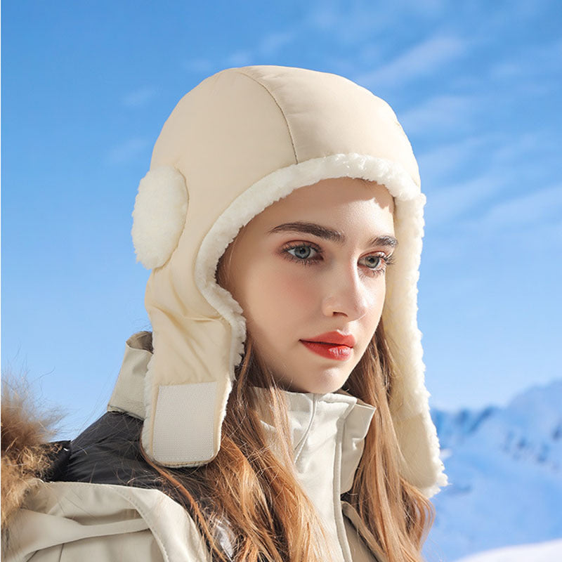 Women's Down Plush Winter Hat – Windproof, Waterproof, Ear-Protective, Warm Cycling Cap