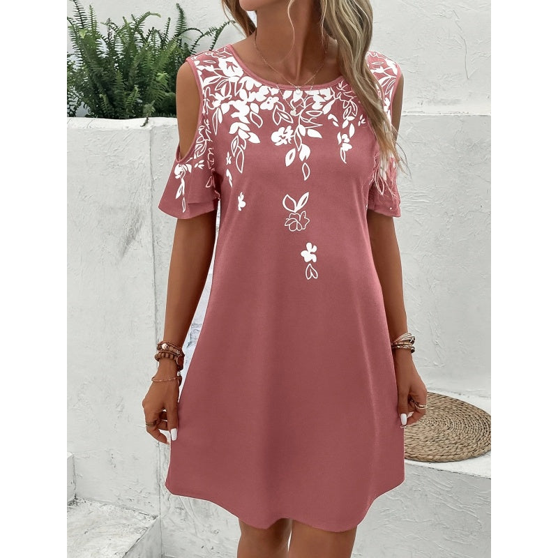 Boho Floral Cold Shoulder Mini Dress