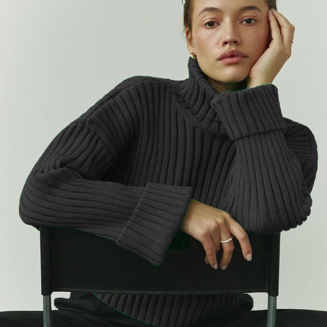 Striped Short Turtleneck Sweater