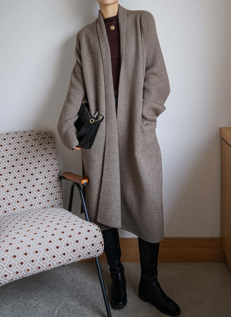 Thicken Bathrobe Belt Alpaca Wool Loose Big Sweater Knitted Cardigan Mid-length Coat Women