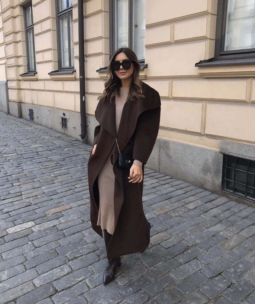 Lapel Coat Double-sided Wool Cashmere Side Split Long Coat For Women