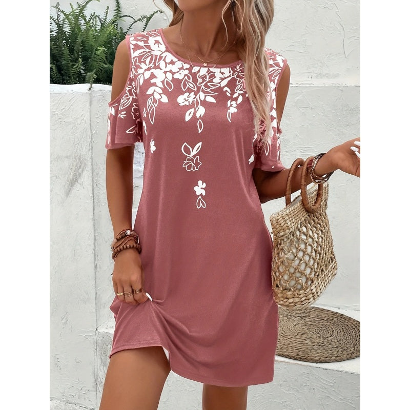 Boho Floral Cold Shoulder Mini Dress