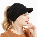 Women's Ponytail Beanie – Soft Knitted Autumn/Winter Skull Cap