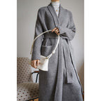 Thicken Bathrobe Belt Alpaca Wool Loose Big Sweater Knitted Cardigan Mid-length Coat Women