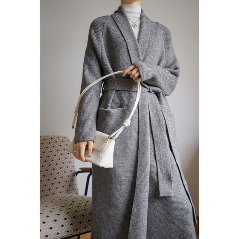 Thicken Bathrobe Belt Alpaca Wool Loose Big Sweater Knitted Cardigan Mid-length Coat Women
