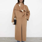 Lapel Coat Double-sided Wool Cashmere Side Split Long Coat For Women