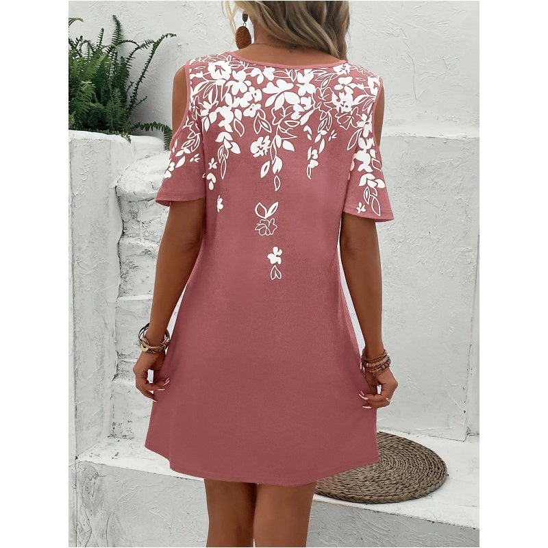 Boho Floral Cold Shoulder Mini Dress