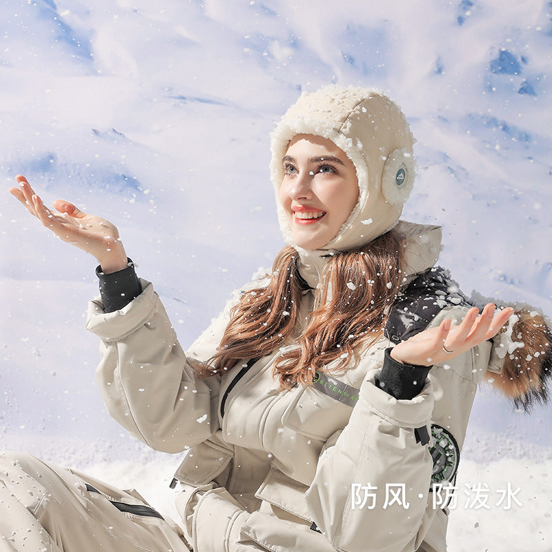 Women's Down Plush Winter Hat – Windproof, Waterproof, Ear-Protective, Warm Cycling Cap