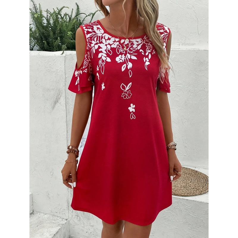 Boho Floral Cold Shoulder Mini Dress