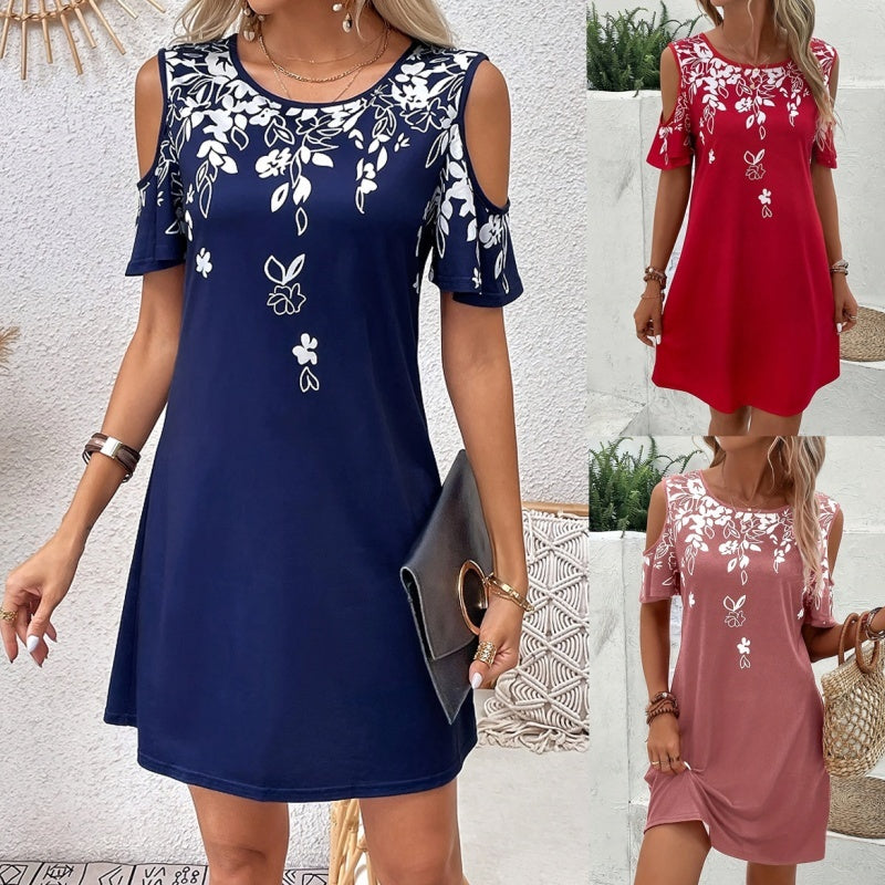 Boho Floral Cold Shoulder Mini Dress