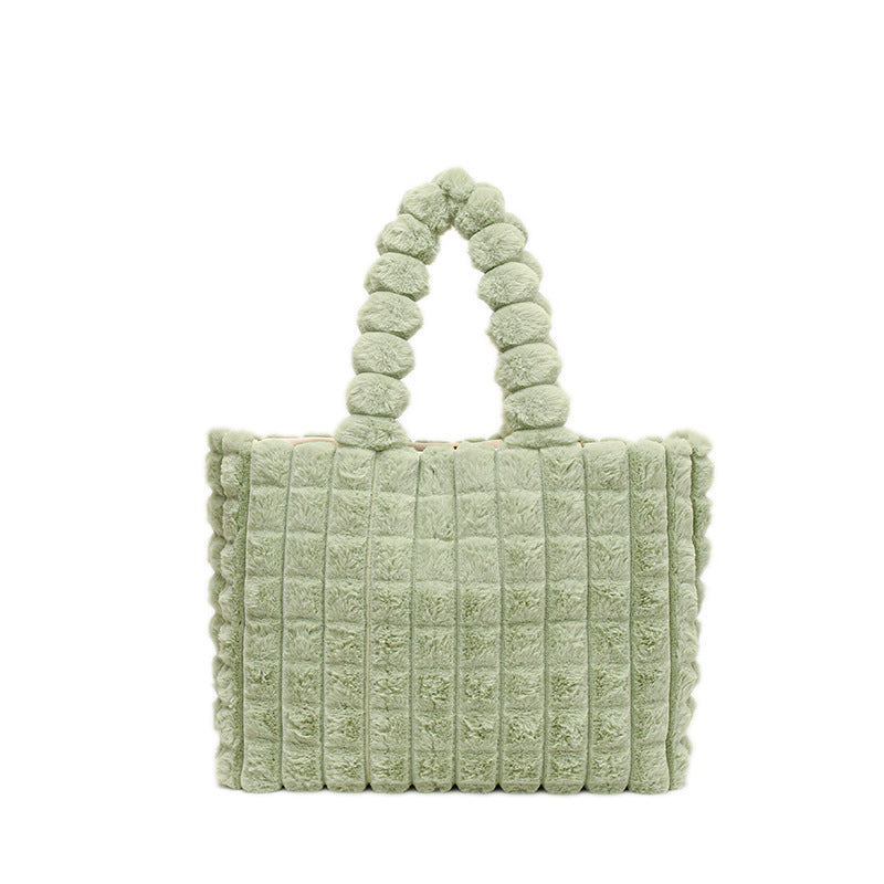 Women's Winter Plaid Plush Tote – High-Capacity Handbag