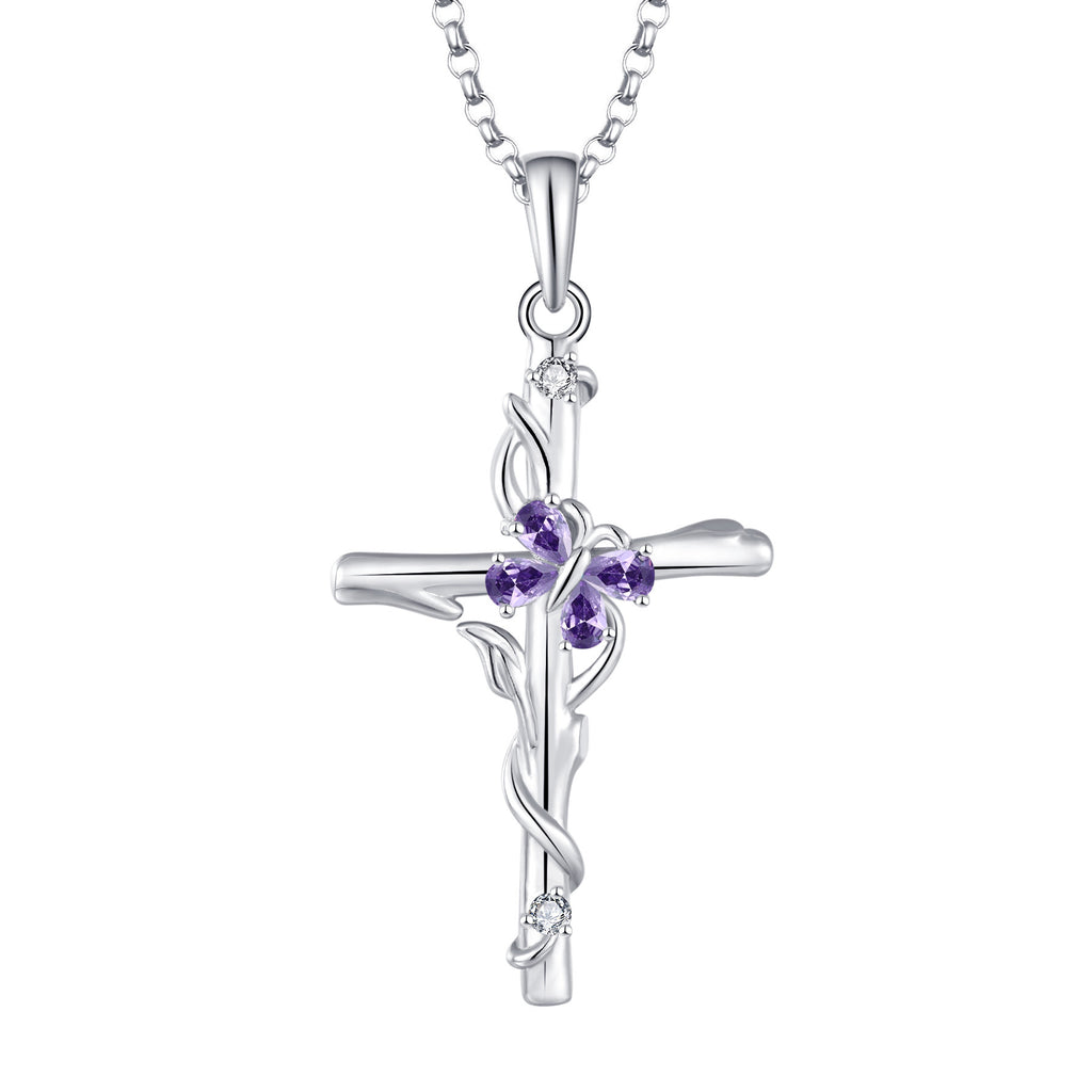 Sterling Silver Cross Zircon Necklace for Women