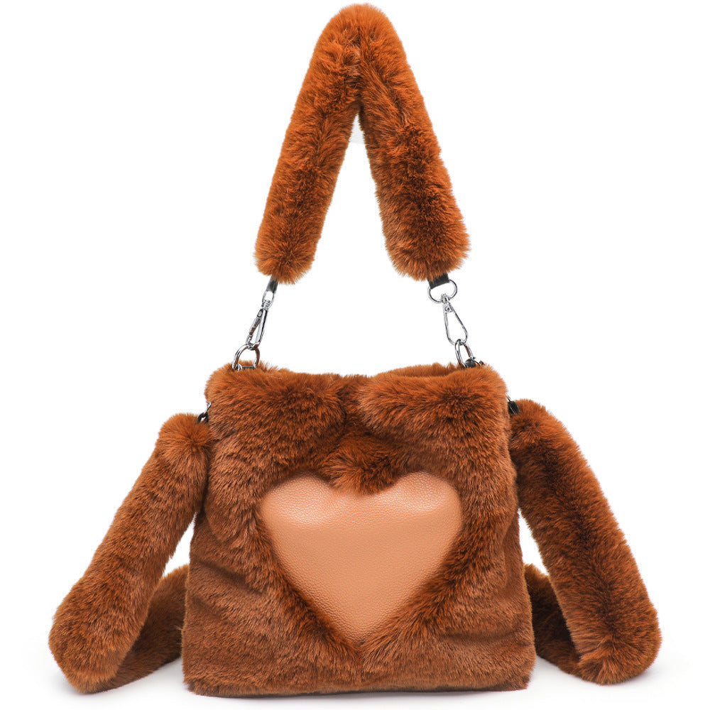 Women's Fluffy Plush Shoulder Tote – Autumn/Winter Handbag