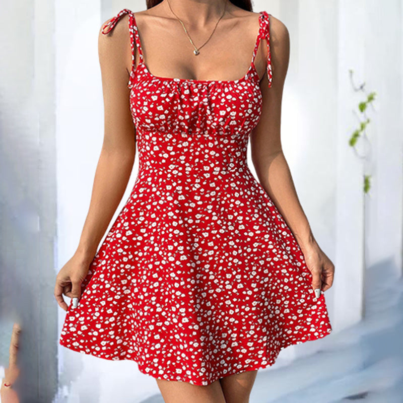 Women's Floral Spaghetti Strap Boho Mini Dress