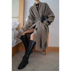 Thicken Bathrobe Belt Alpaca Wool Loose Big Sweater Knitted Cardigan Mid-length Coat Women