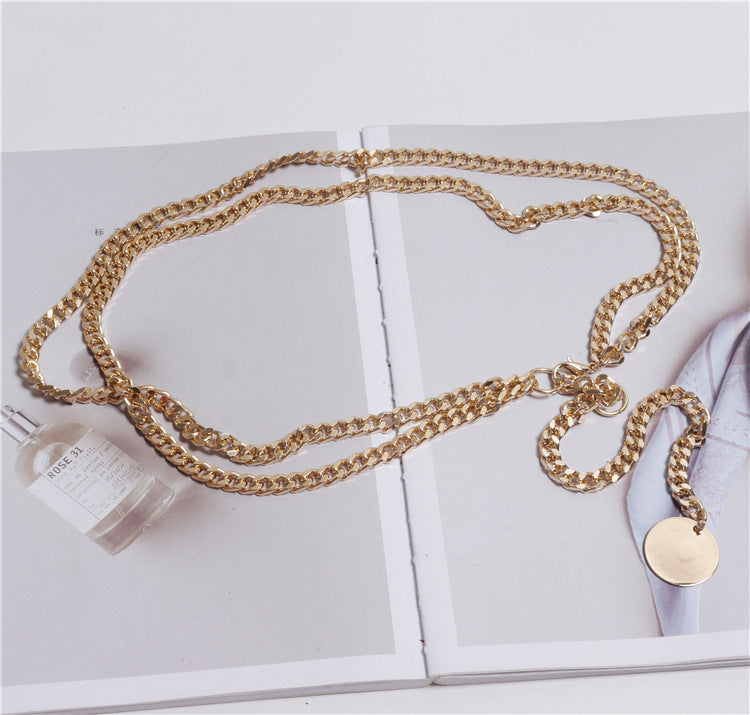 Women's Dress with Thin Belt & Chain Detail