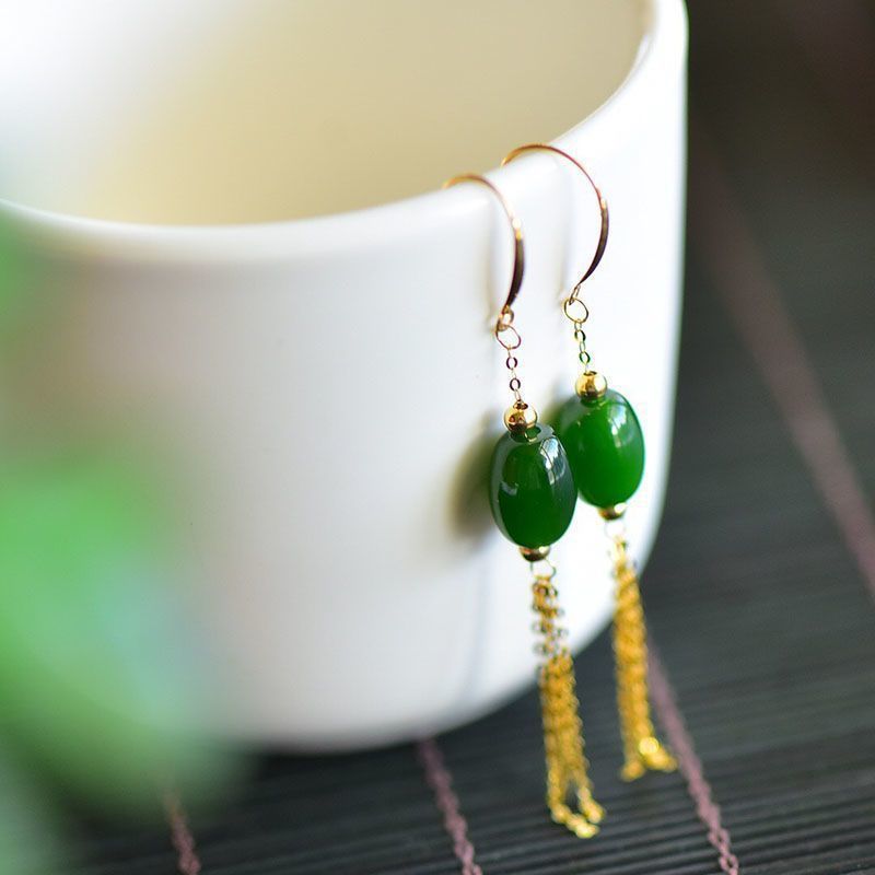 Oval Spinach Green Earrings for Women
