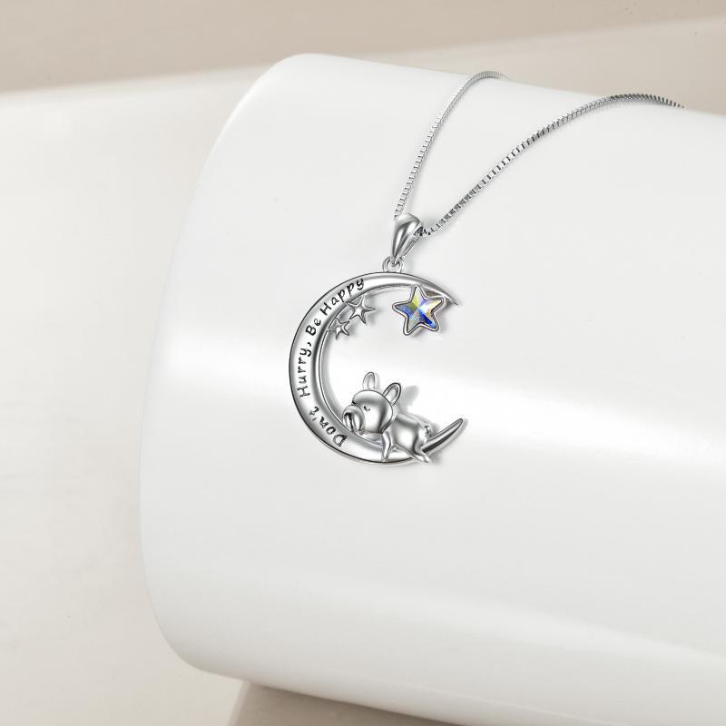 Sterling Silver Bulldog Moon Pendant Necklace