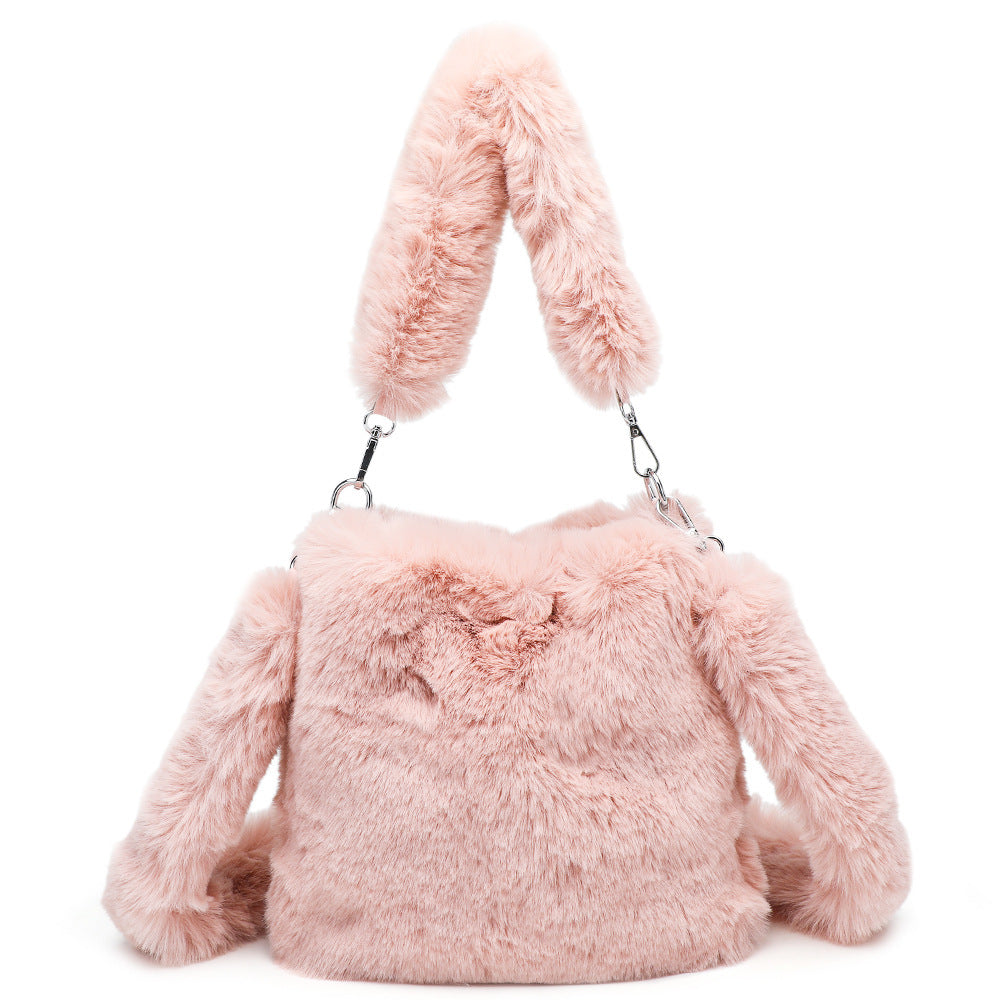 Women's Fluffy Plush Shoulder Tote – Autumn/Winter Handbag