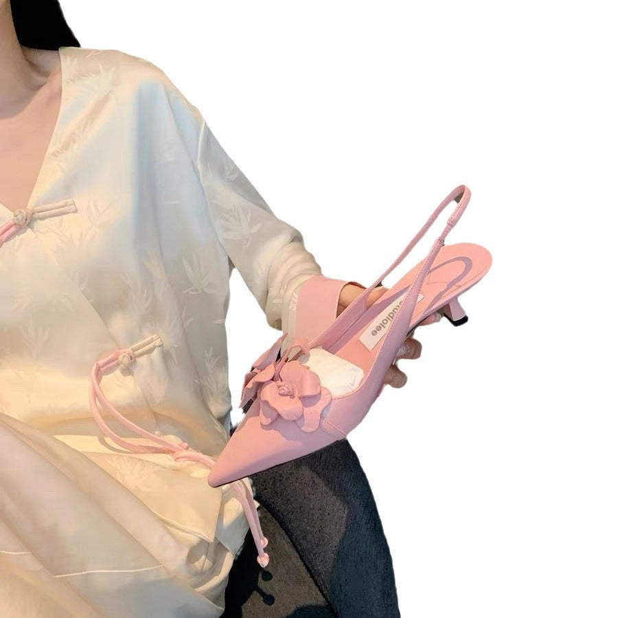 Women's Low-Cut Pointed Hollow Flower High Heels