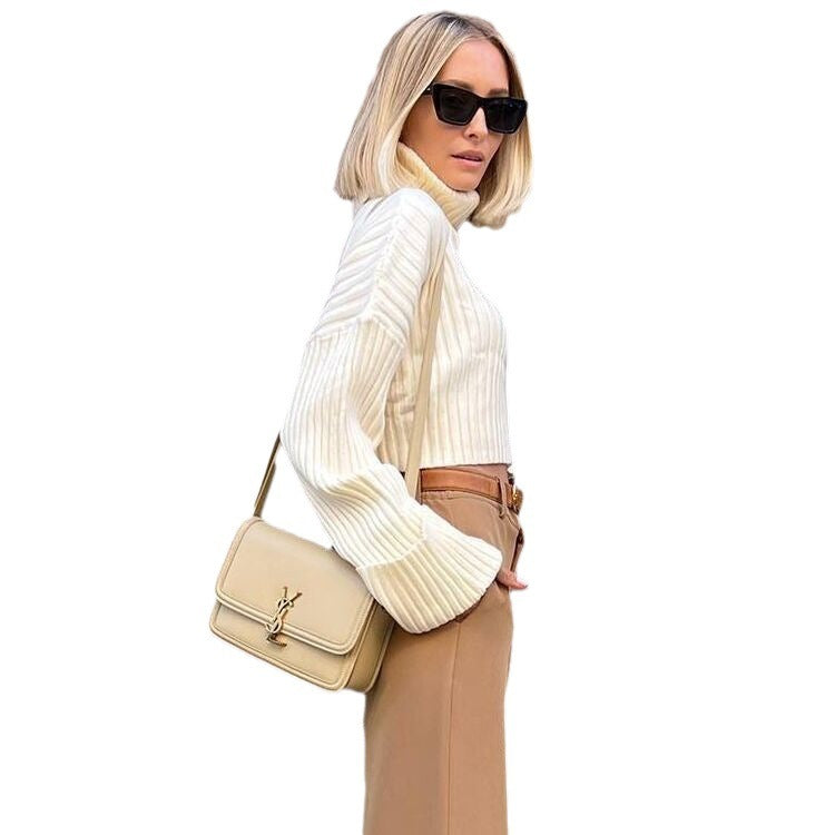 Striped Short Turtleneck Sweater