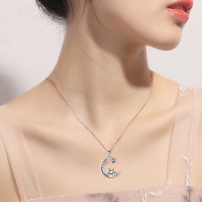 Sterling Silver Bulldog Moon Pendant Necklace